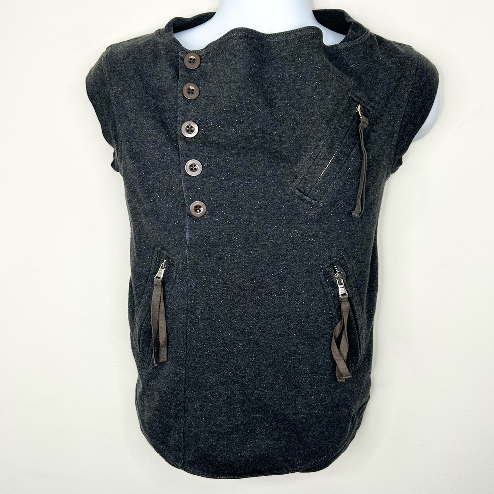 [Marc by Marc Jacobs] Women’s Grey Shimmer 3/4 Button Down Pullover Vest